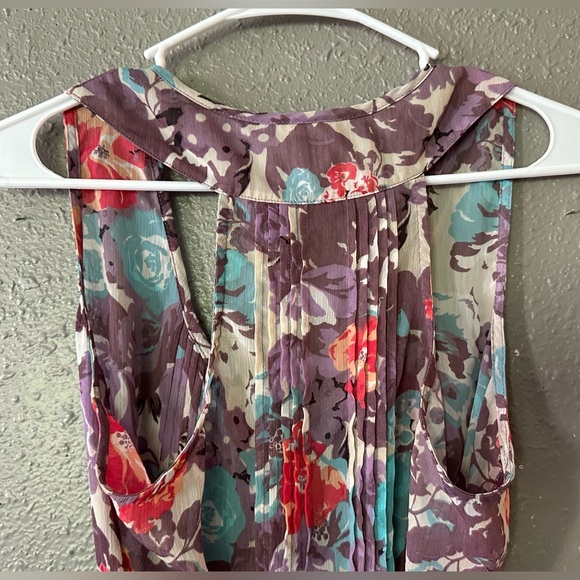 American Rag Sheer Tie Back Racer Back Purple Floral Print Blouse Size M - Picture 8 of 11